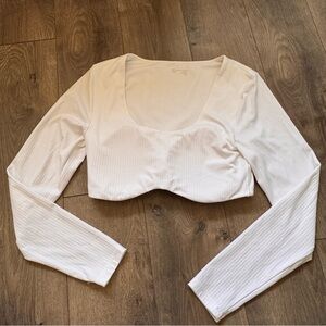 Aerie White Crop Fitted Athletic Top